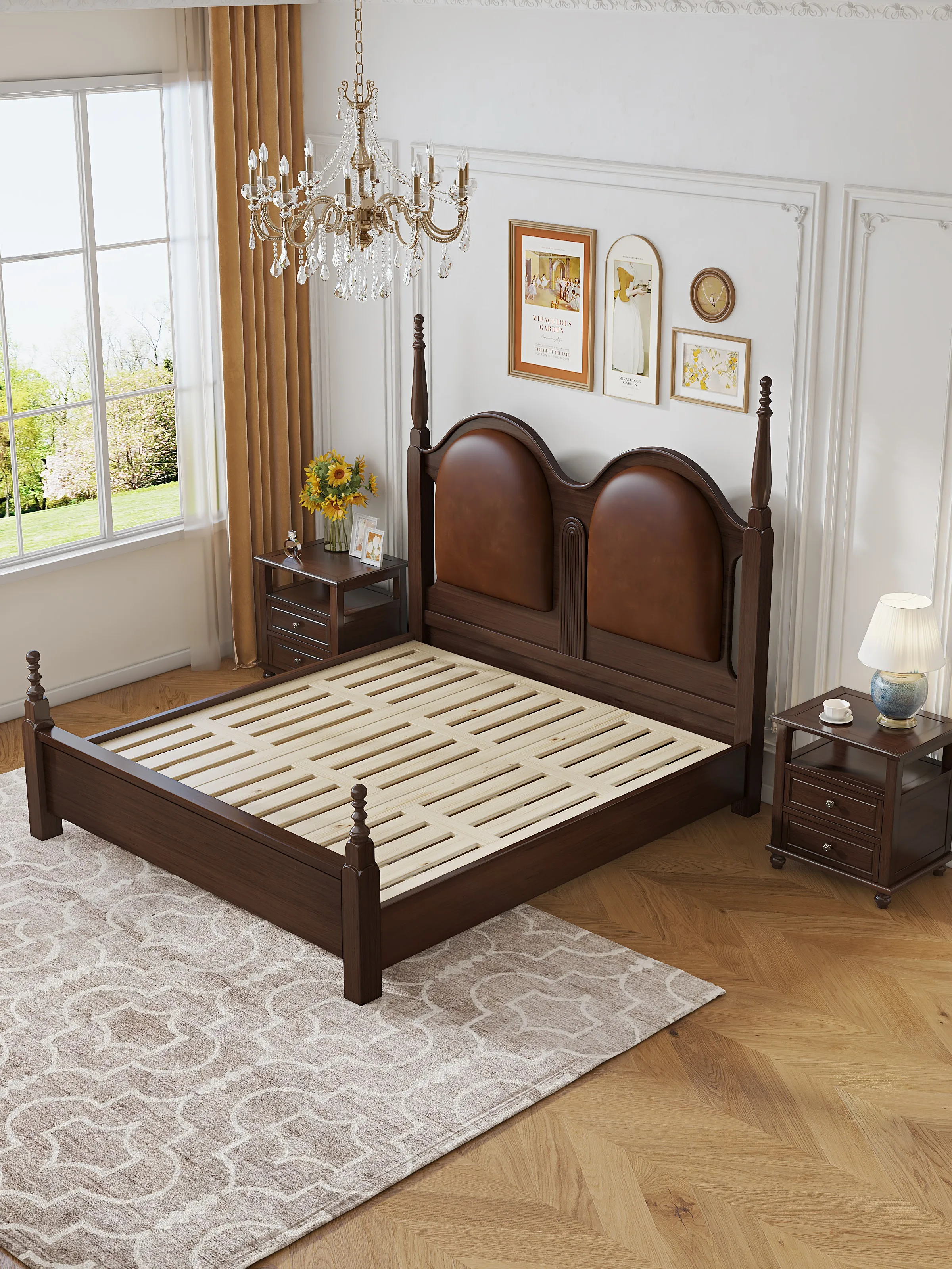 Solid Wood Headboard Double Beds American Style Bedroom Furniture Storage Queen Size 1.5m Bed Set