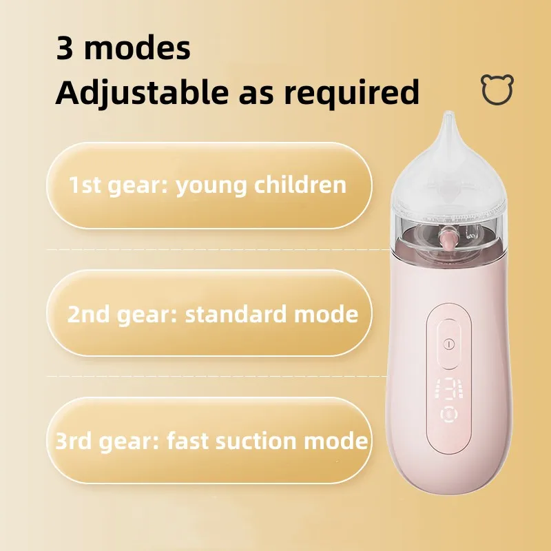 Nasal Aspirator for Baby Booger  with Self-Cleaning Function Baby  with 3 Levels of Suction 2 Nose-Tips