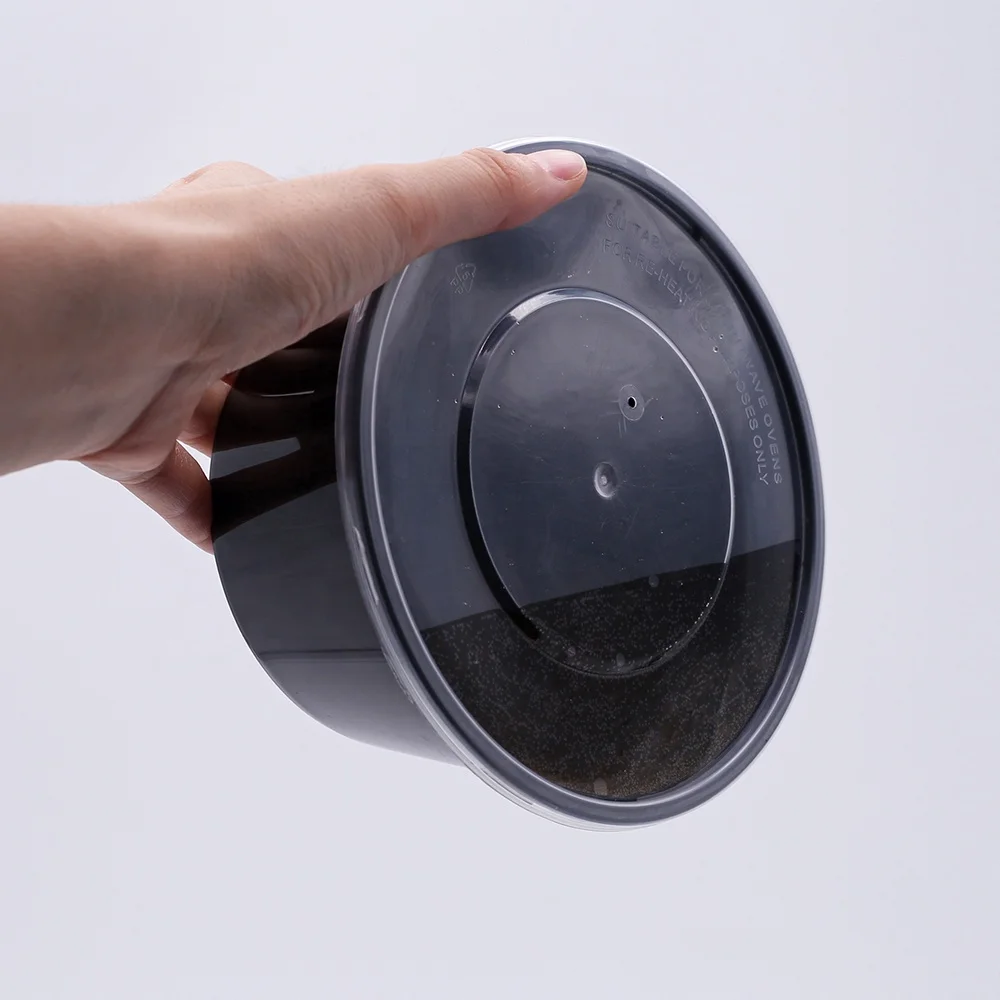 Pp черный круглый экологически чистый Ланч-бокс для микроволновой печи, одноразовый пластиковый бэнто-бокс на вынос для супового соуса