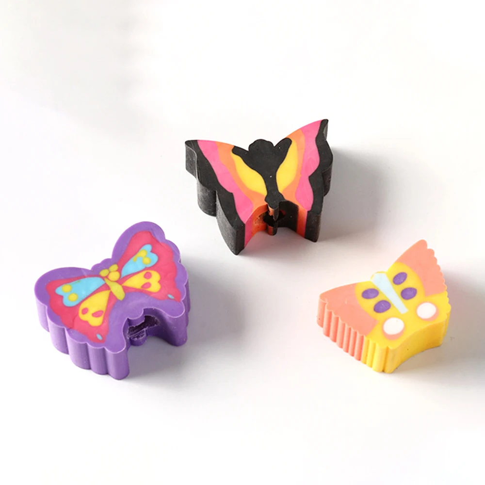 Sedex Audit Factory Customized Extrude Eraser School Cute Funny 2D Butterfly Animal Topper Pencil Eraser