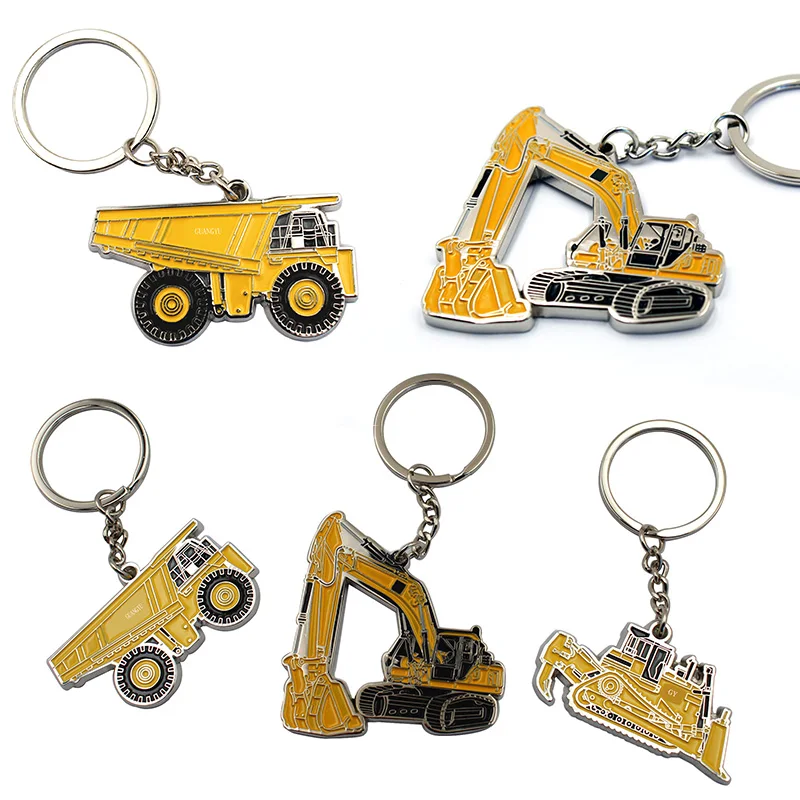 Custom 3d Hydraulic Actuated Excavator Heavy Machines Metal Key Chain Bulldozer Key Ring Wholesale Construction Company Gift