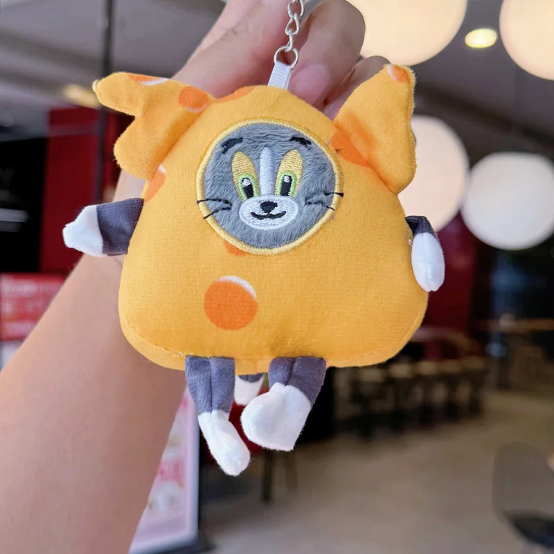 Cute Cheese Cat and Mouse Tom Jerry Cheese Plush Toy Key Chain Claw Machine Pendant