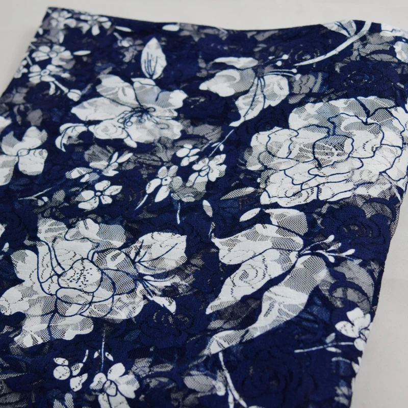  Amazon top seller nylon spandex lace navy white print knit fabric for underwear and women