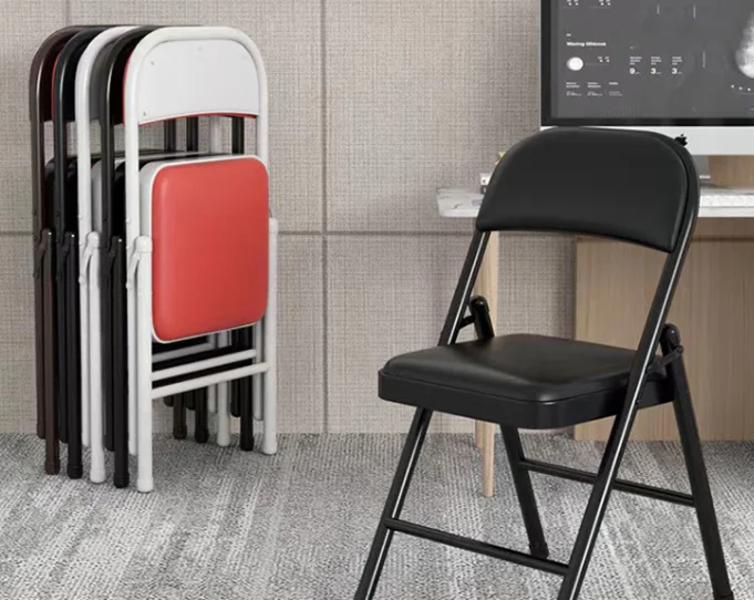China Wholesale Folding Chair Metal Household Simple Backrest Portable Dining Training Office Computer Chair Stool