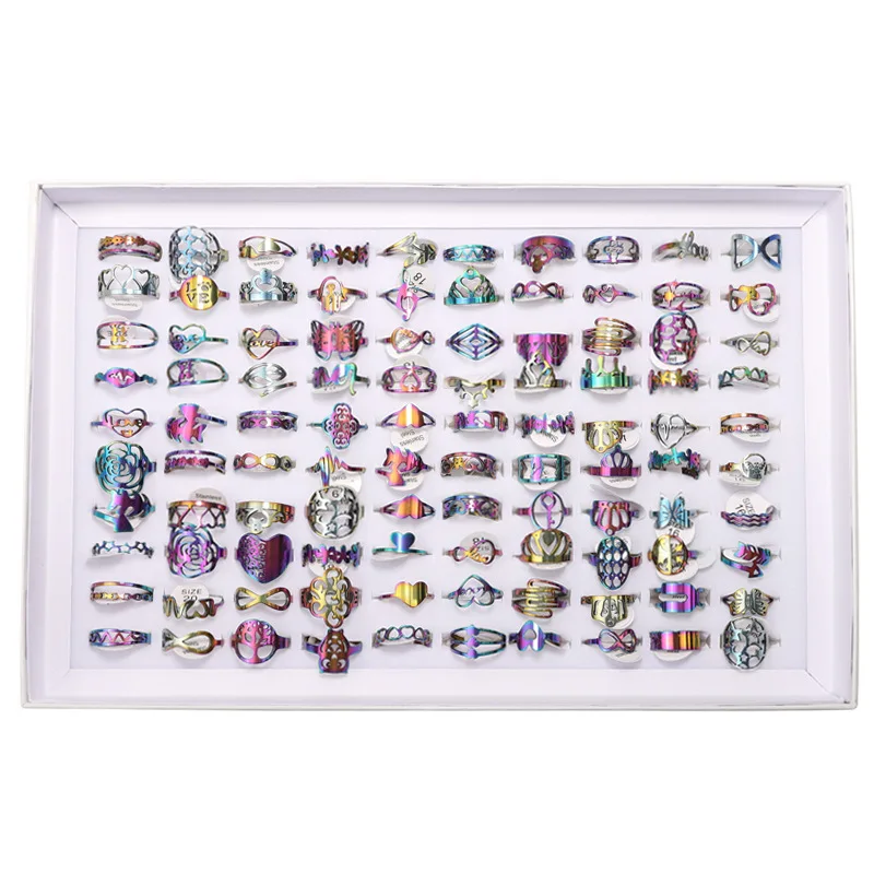 2022 New Arrival Dainty Titanium Box of Rings 100 Pcs Set Beautiful Couple Statement Ladies Finger Rings Set Wholesale