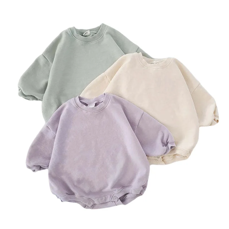 Long Sleeve Autumn French Terry Drop Sleeves Organic Cotton Baby Sweatshirt Romper Puffy Bodysuit