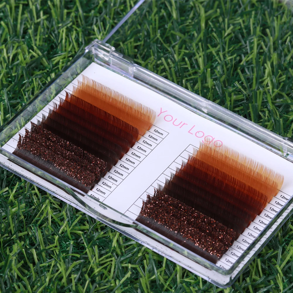 New Arrival Private Label 0.05 0.07 0.10 0.15mm Colorful Lash Extensions Mixed Color Brown Individual Eyelash Extensions