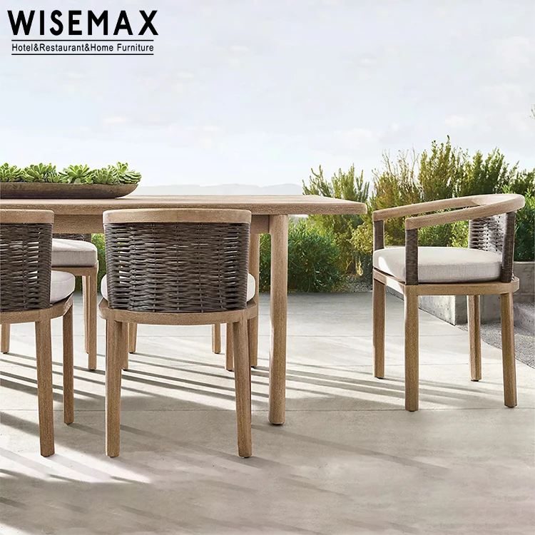 WISEMAX FURNITURE outdoor lounge sectional patio sofa coffee table set teak wood rattan rope outdoor furniture garden sofas set