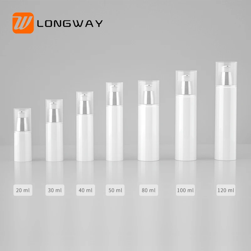 Wholesale White Round Empty PP Plastic Lotion Bottle 20/30/40/50/80/100/120ml Cosmetic Airless Lotion Bottle