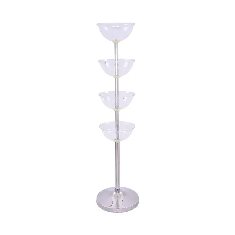 Acrylic Bowl Display Powder Coat Silver queue stand post plastic top merchanding bowl with adapter