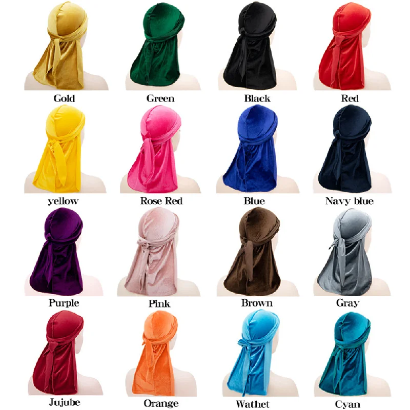 Wholesale Hip Hop Mens Custom Logo Hair Du Rag Velours Homme Velvet Durags For Men Long