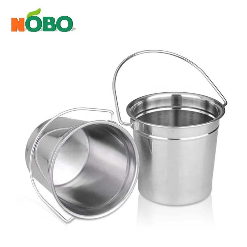 Feeding Pail with Handles Rodent-proof Multifunction Stainless Steel Food Metal Flat Sided Animal Water 14cm/16cm 210g/290g NOBO