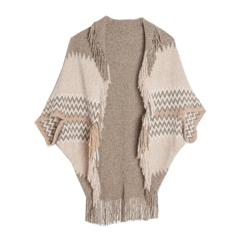Wholesale  Winter Ethnic Wind Scarf High Quality Wool Cashmere Poncho Shawls Knitted Cover-up With Tassels Thick Cape Blanket