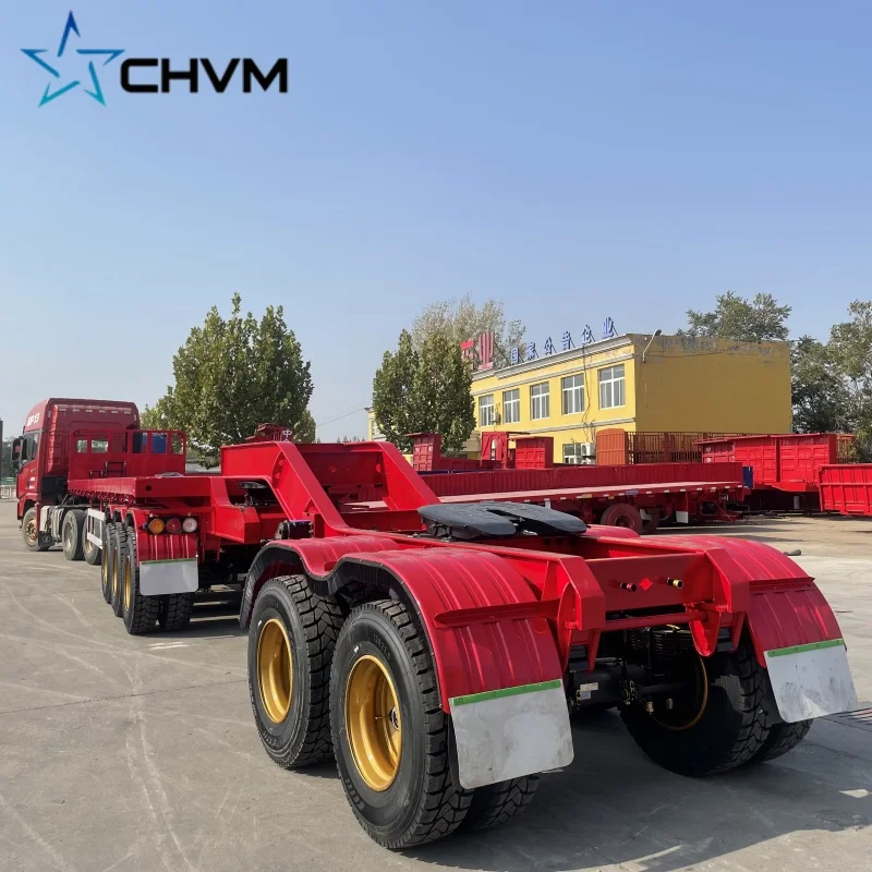 Durable Factory Direct Sale 3 Axles Container And Heavy Cargos Flat Bed Semi Truck Trailers Flatbed Semi Trailer With Dolly