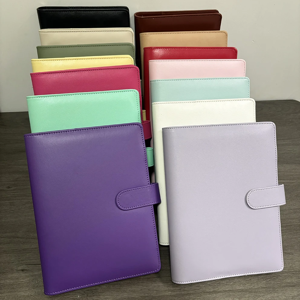 Stylish Durable High Quality Custom Loose Leaf Silver Ring Metallic Flap Vegan Leather Planner Cover Pastel Budget Binder A5