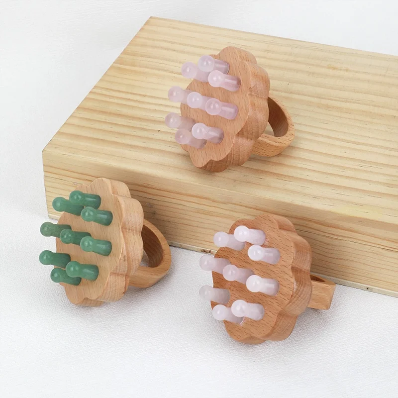 Mushang Custom Wood Massage Therapy Tools for Head Guasha Hair Massage Comb Wooden Handle Gua Sha Comb