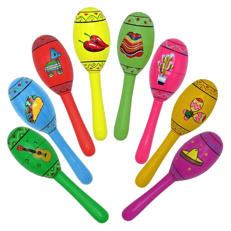 2pcs 5in Wooden Fiesta Maracas Noisemaker Cinco De Mayo Party Favors for Mexican Fiesta