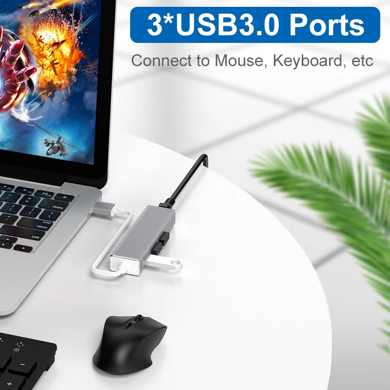 USB 3.1 HUB + TYPE-C to Gigabit network card,high speed transfer type-c usb converter Usb hub