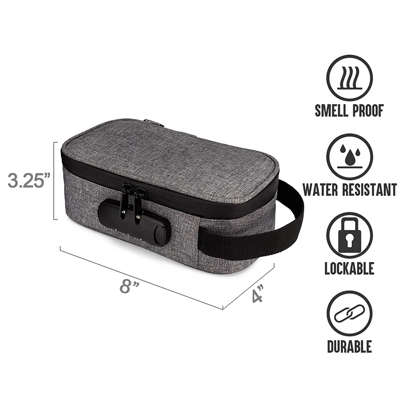 Custom Logo Fireproof Storage Case Combination Lock Odor Proof Carbon Smellproof Bags Lockable Stash Box Secure Stash Management