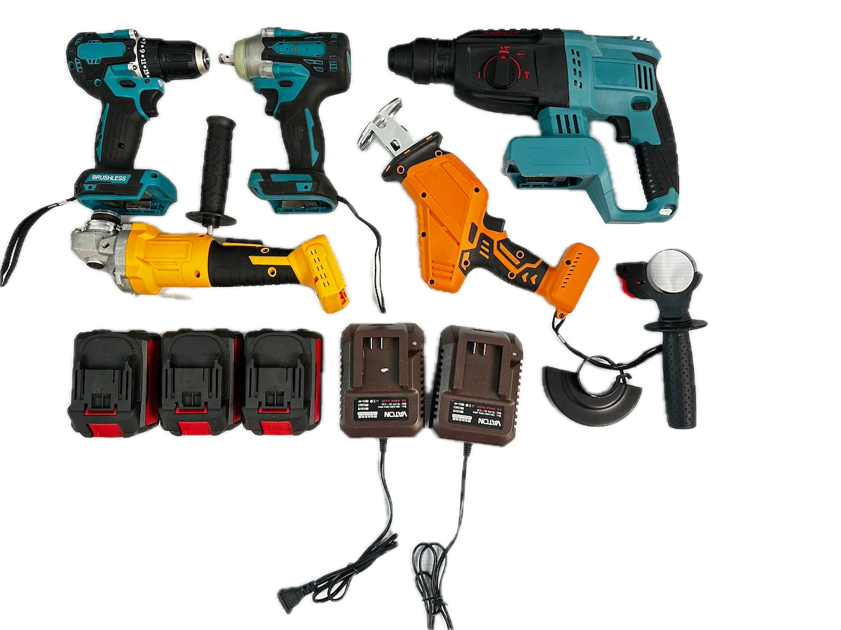 High Quality Factory Made Combo Power Tools 5 Kits Tool Set Cordless Impact Wrench Angle Grinder Hammer Drill Set