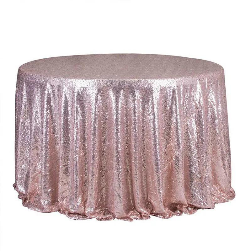 fuchsia pink round  tablecloth rose gold sequin glitter table cloth and runner for wedding party