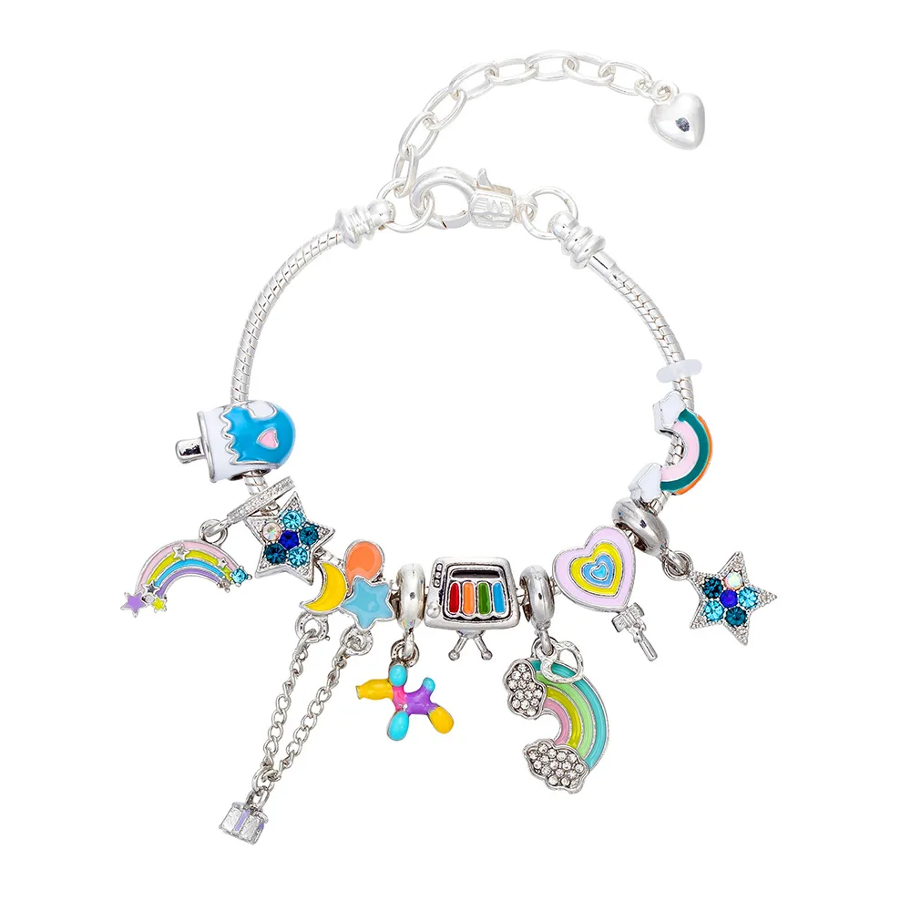 New Colorful DIY Stars Rainbow Balloon Large Hole Beads enamel rhinestones charms  bracelet silver color Wholesale