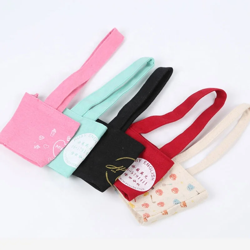 Cotton Canvas Coffee Cup Sleeve Carrier Bag for hot drinks With Handle strap