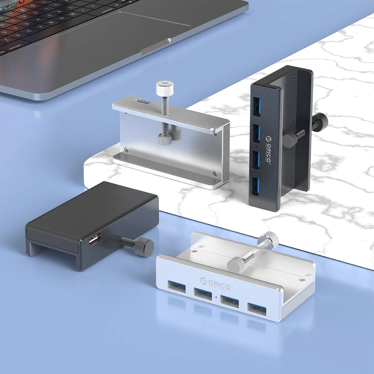 Amazon Hot-selling 4 in 1 Universal Desk Clamp Data Communication USB 3.0 HUB Docking Station For Laptop MH4PU