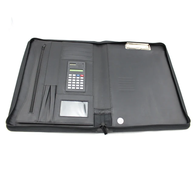 A4 Black Genuine Leather Zippered Portfolio Binder Folder for Men Art Padfolio Folder Portfolio Bag