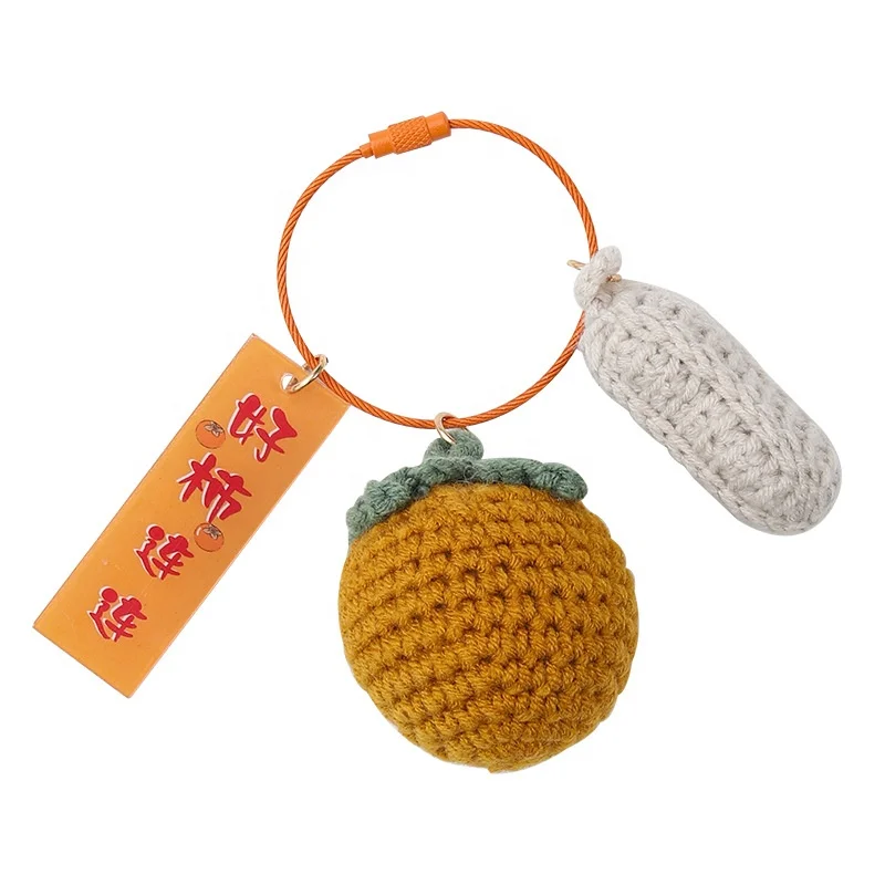 2022 Wholesale Schoolbag Woven Chain Key Frog Peanut Strawberry Persimmon Wool Hook Pendant Chain Key Plush Handmade Chain Key