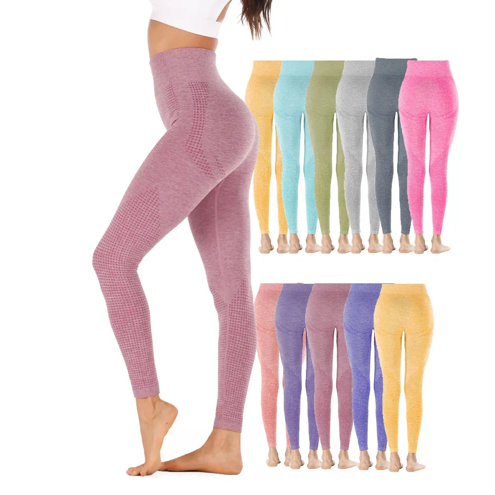 Оптовая продажа, Женские Бесшовные Леггинсы для йоги из спандекса, сетчатого жаккарда с высокой талией