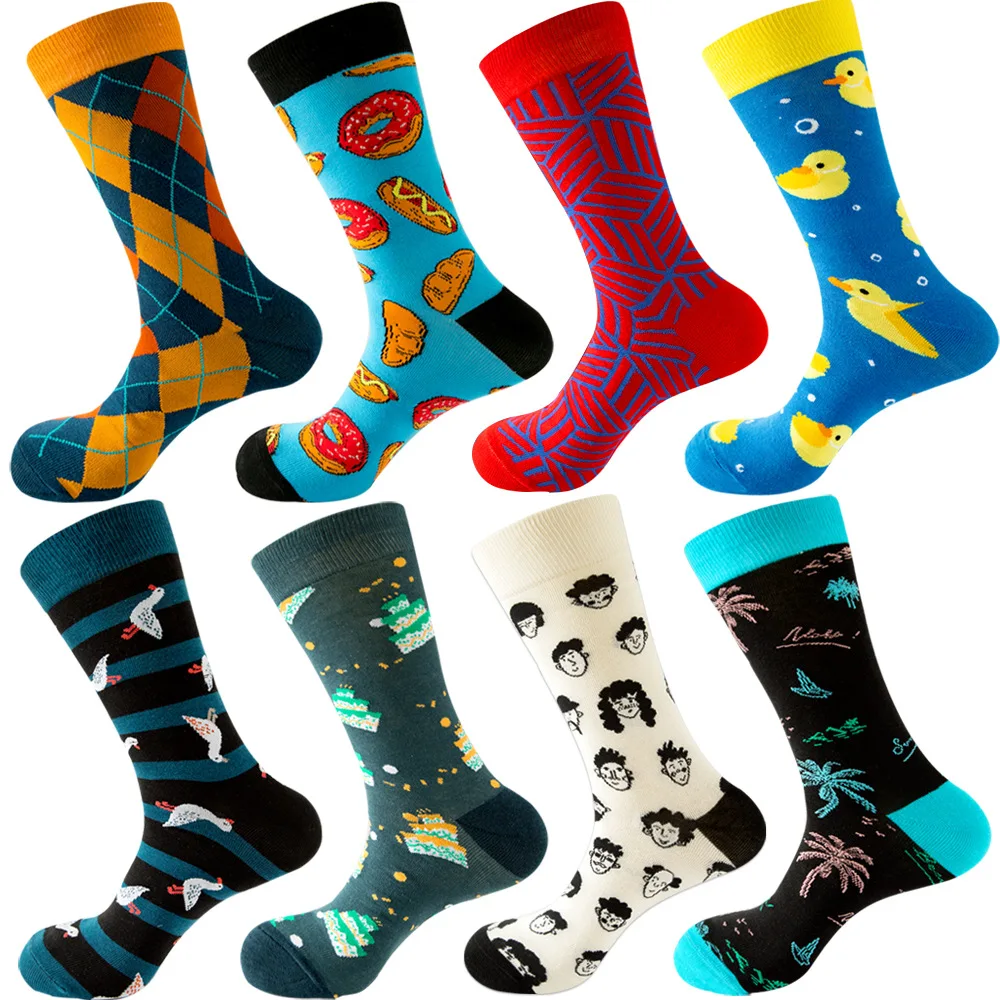 Combed Cotton Socks food Pattern Long Tube Funny Happy Men Socks Novelty Skateboard Crew Casual Crazy Socks