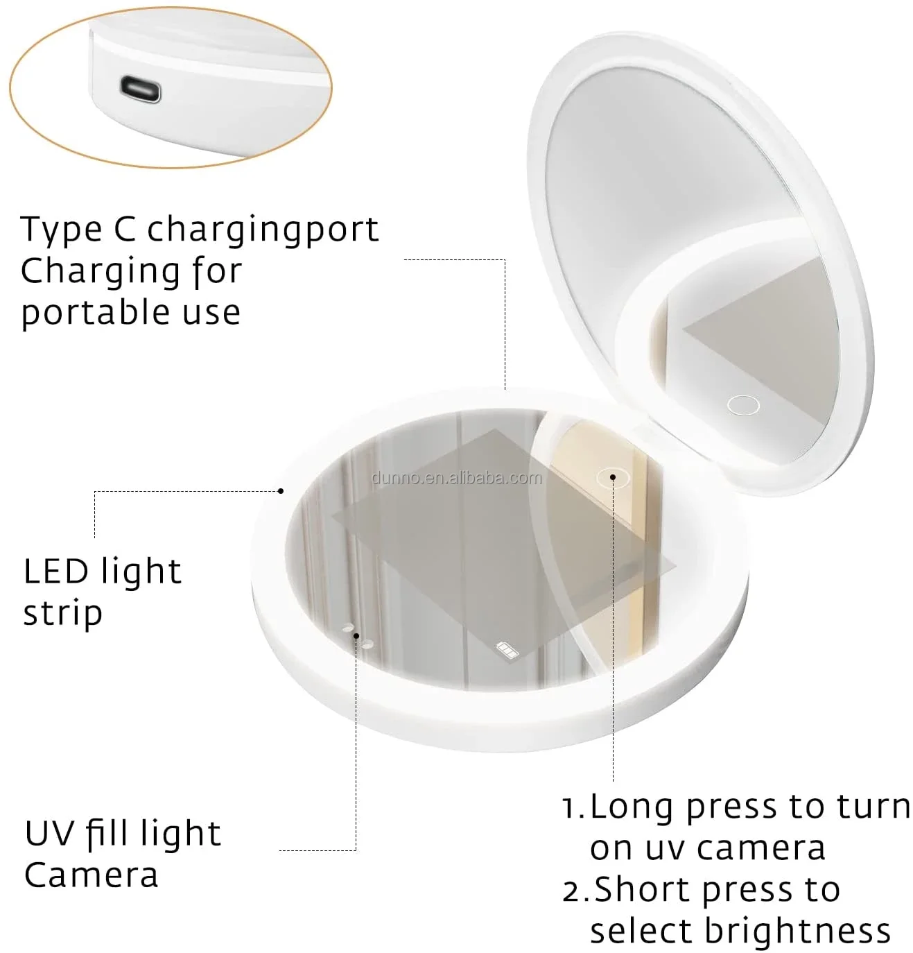 Бесплатная доставка, Солнцезащитная сумка, карманное портативное зеркало с подсветкой, дорожное УФ-зеркало для камеры, компактное зеркало с УФ-камерой