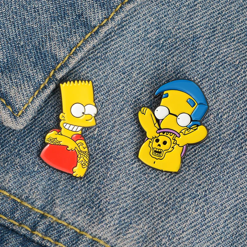 Cute Anime Alloy Enamel Tattoo Skeleton Bart Brooch Pin for Fans Gift