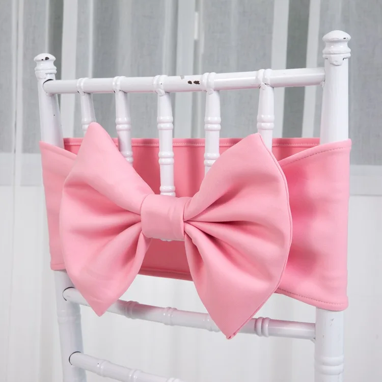 Custom Cheap White Pink Bow Chair Spandex Wedding Decoration Chair Bows for Wedding Events Banquet Chair