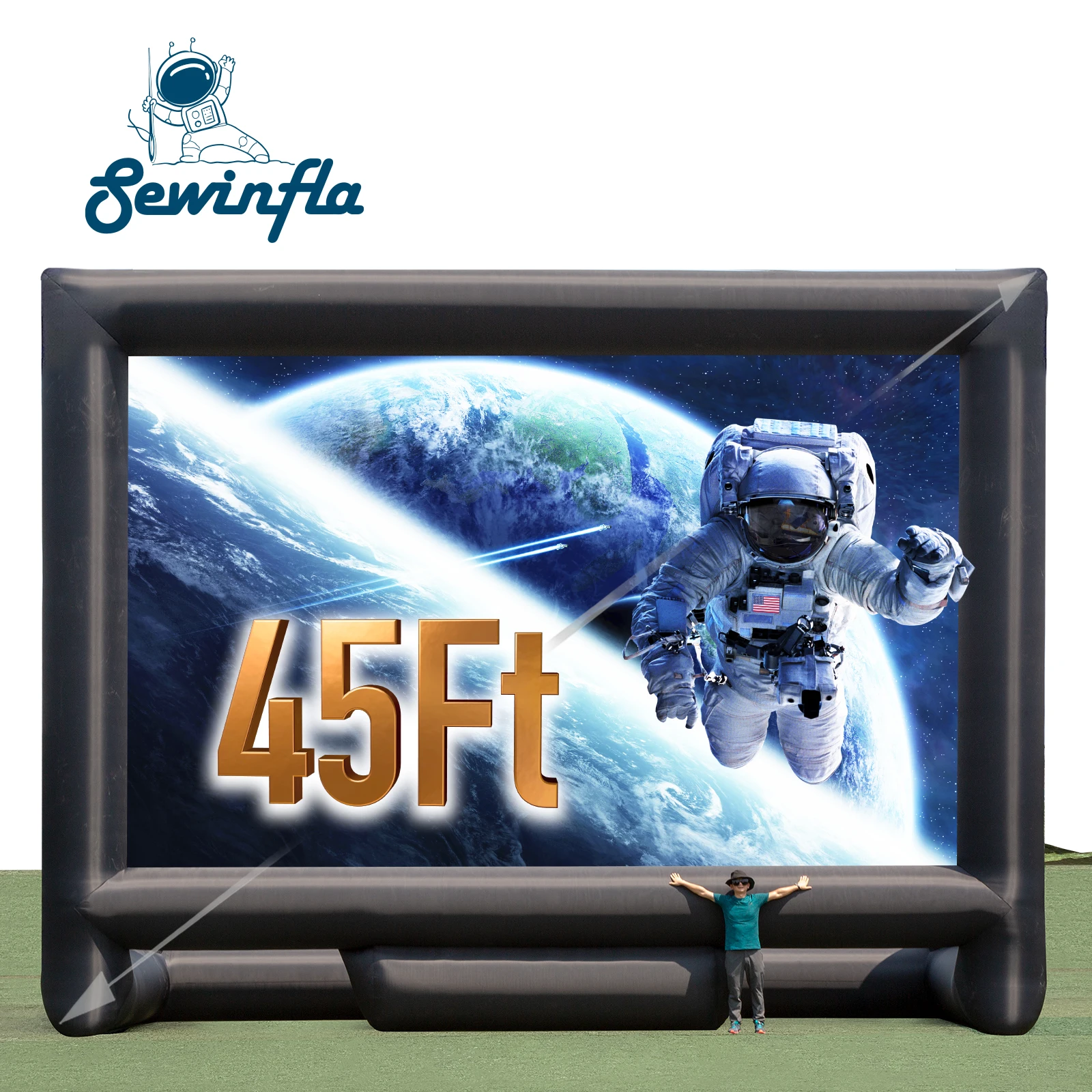 Sewinfla 45ft Air Inflatable Movie Screen With Blower And Projector