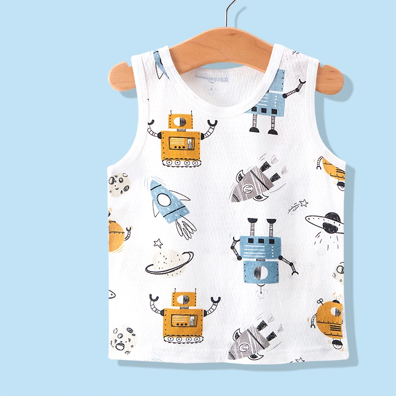 
one piece summer thin section 100% cotton infant knit vest for baby boys girls round neck vest outer wear 