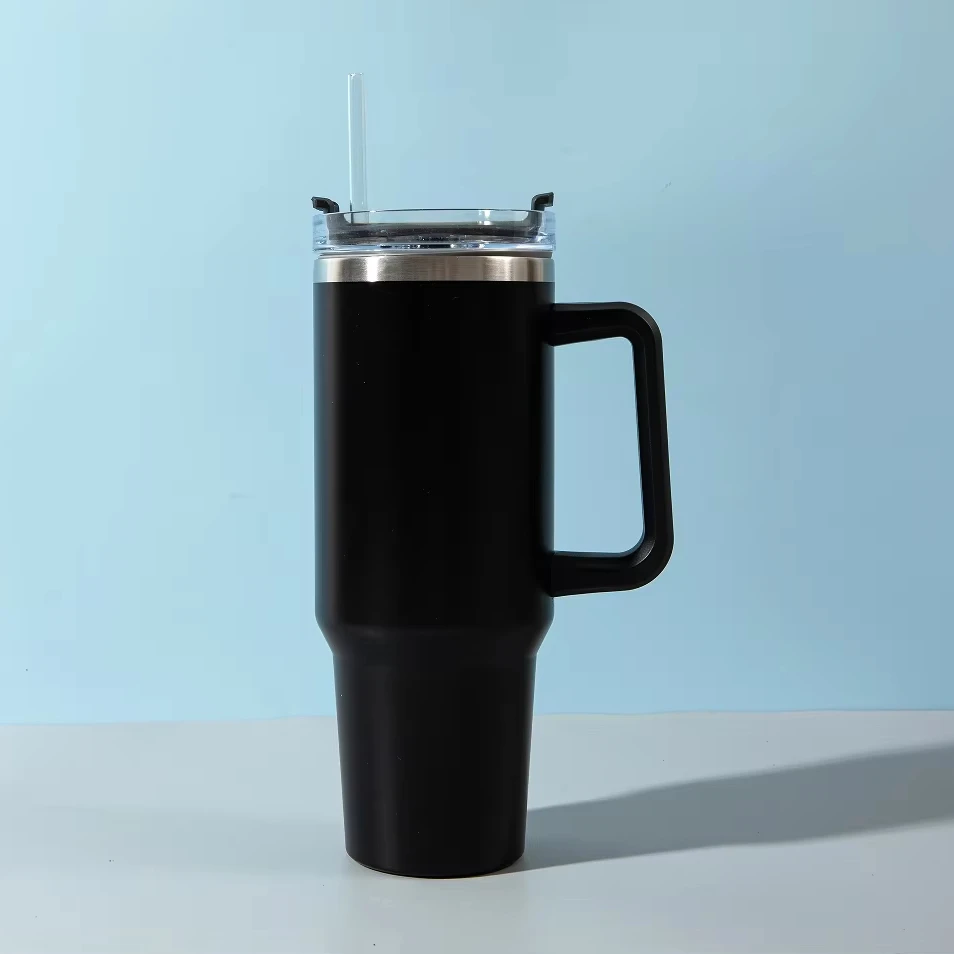 hot sale black  double wall stainless steel insulated 40 OZ tumbler coffee milk tea cup outdoor travel mug with handle