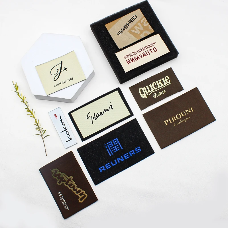 Stick on size heat transfer custom brand labels luxury woven label care labels for clothing