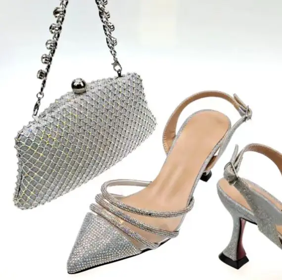 new 8 colors Ladies Party Shoe And Bag Set  Women Wholesale Beautiful Ladies  Design Wedding Party ladies shoes and bags