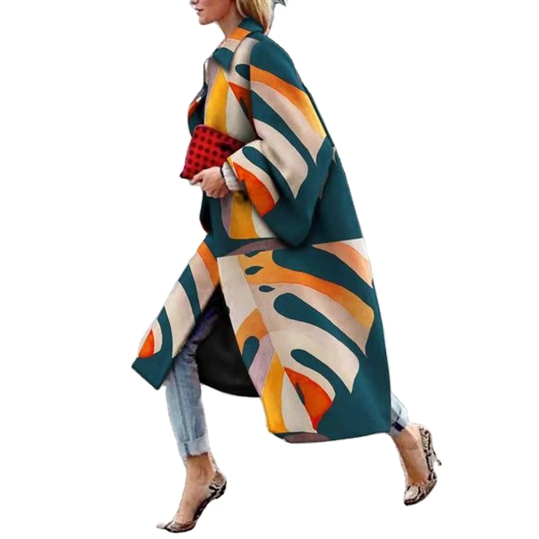 LCc 001 Long trumpet sleeve coat printed loose trench coat women winter coat winter jacket
