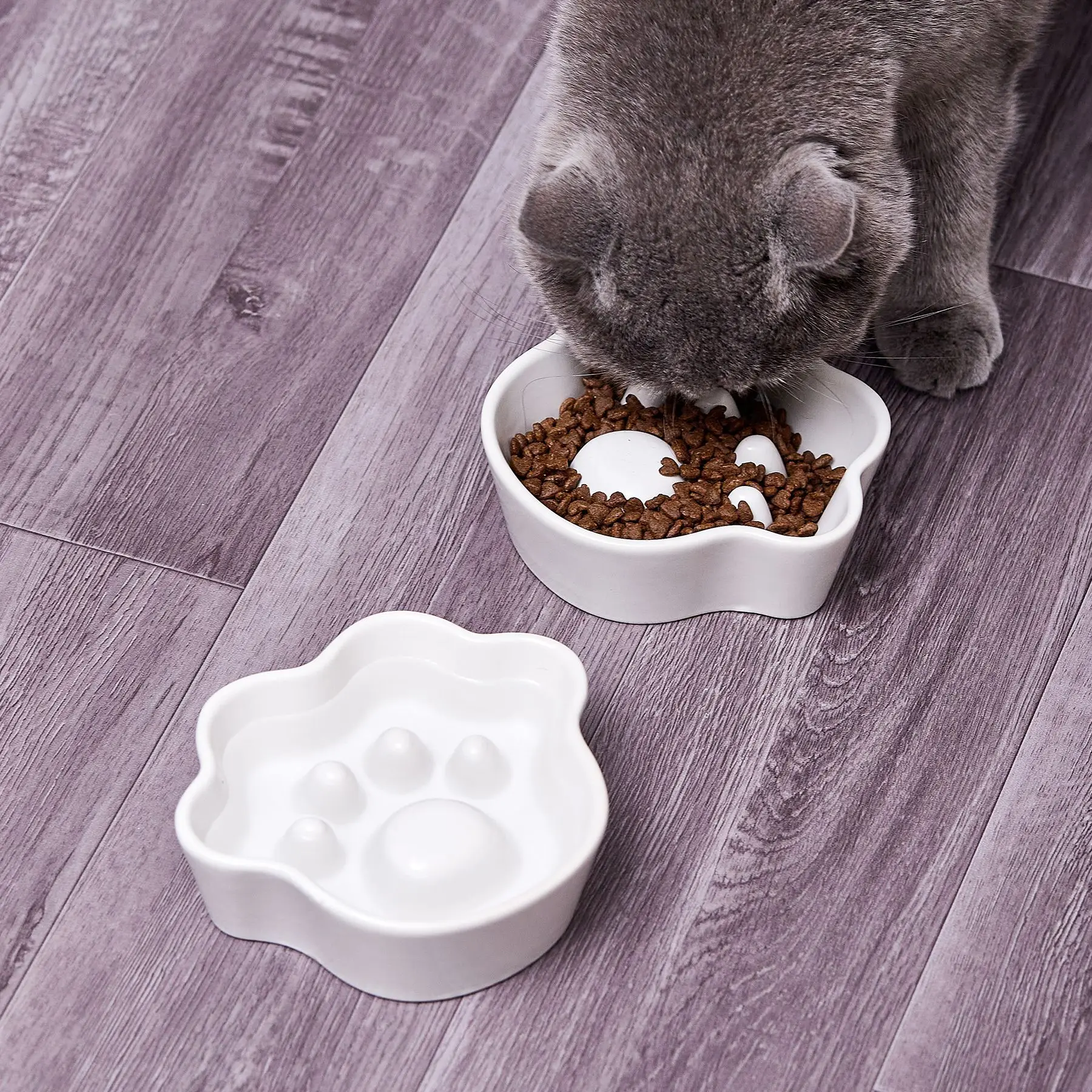 Dog Supplies Kitten Bowls Relief Cute Paw Pattern Puppy Dog Food Dish Ceramic Cat Bowl Porcelain Pet Slow Feeder Water Bowl 7oz