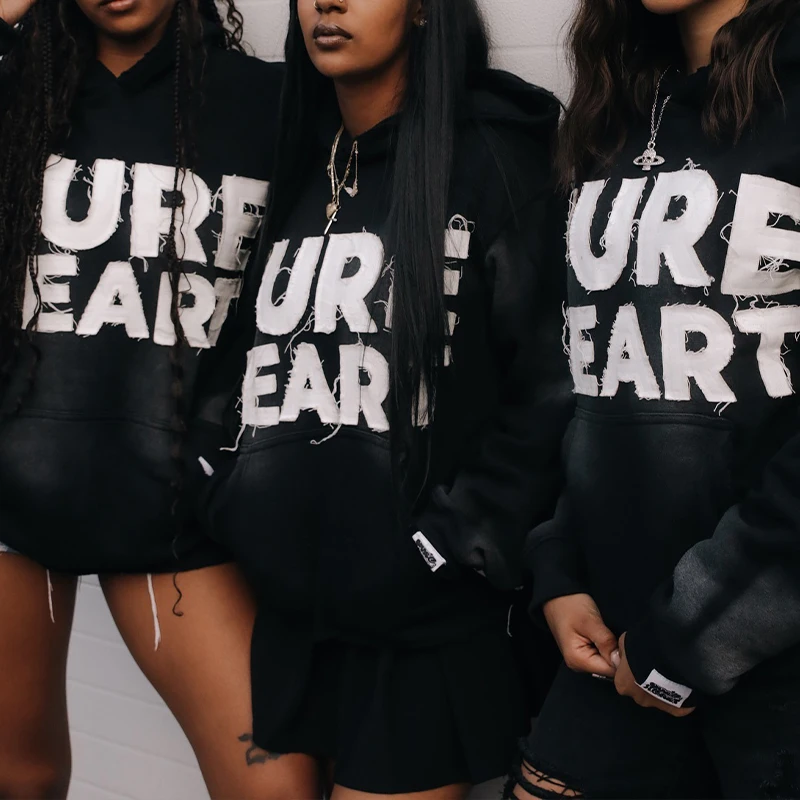 DCY Zip Up Black Wash Sun Faded Distressed Hoodies,Cropped Distressed Embroidered Patches Hoodie,Blank Custom Distressed  Hoodie