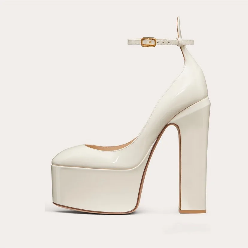 Custom Party Night Club Wedding Shoes Silver Handmade Rhinestone Round Toe Chunky Platform  Heels