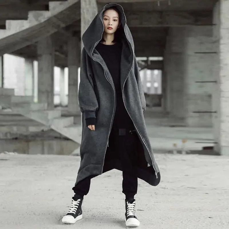 Autumn/Winter 2022 New Street Sweater full Zipper Hooded Long fleece Sweater for women