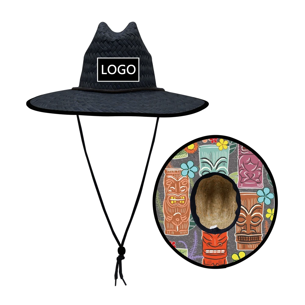 High quality designer fashion island surfing UV protect sunscreen black lifeguard Guam straw hats