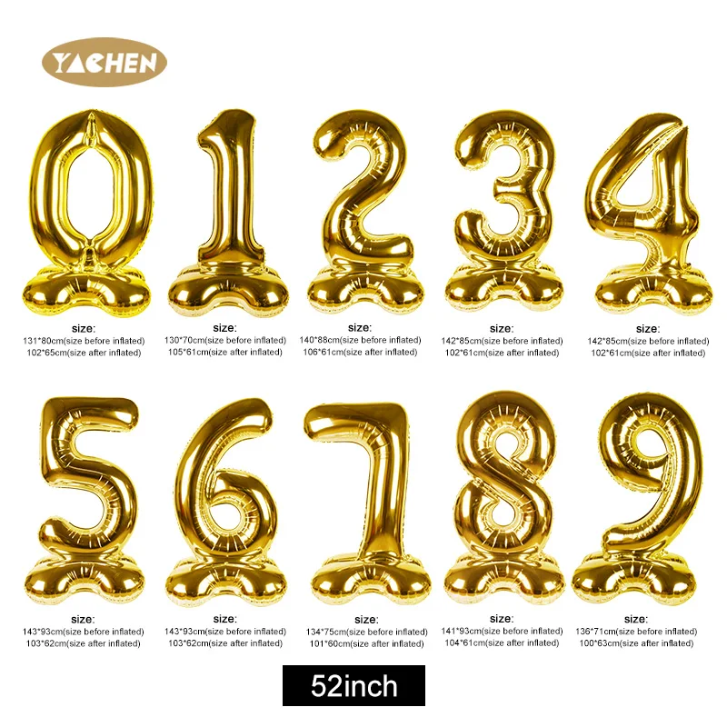 YACHEN Happy Birthday New Year Party Decoration Self Standing Big Giant Gold Silver Helium Foil Number Balloons 50 Inch