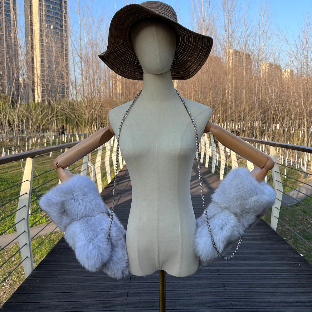 2024 ladies winter fashion fox fur gloves real luxury fox fur mittens women genuine fur thick warm gloves