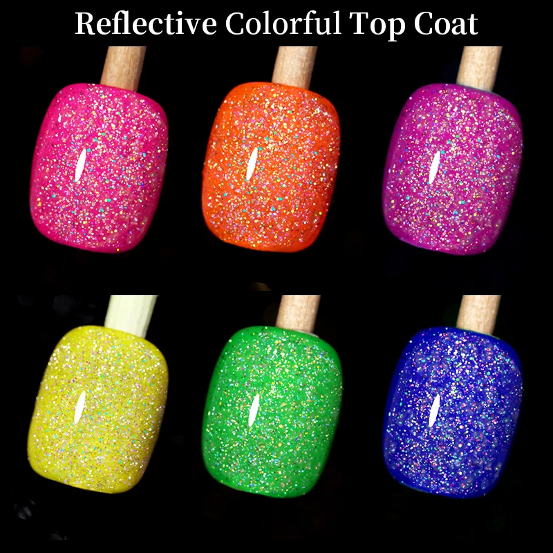 Newest Popular Holographic Series Broken Diamond Effect Reflective Gel Top Coat Uv Soak Off Gel