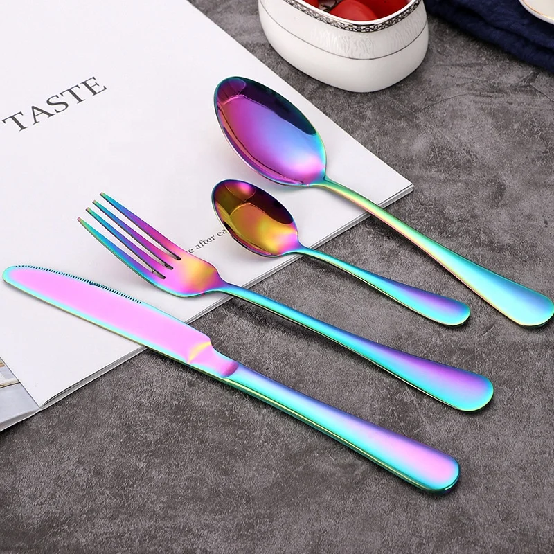 
Colorful stainless steel cutlery set, hotel restaurant 304 stainless steel flatware set 
